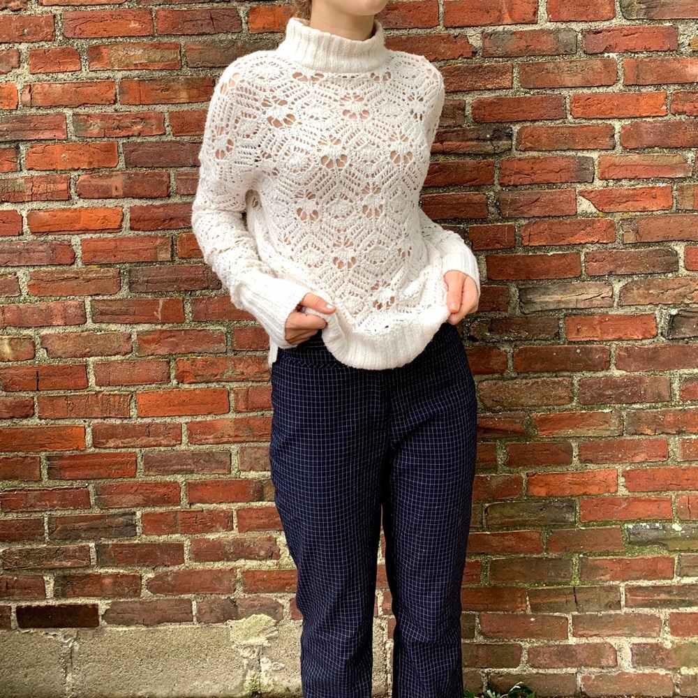 Unique crochet white turtleneck sweater